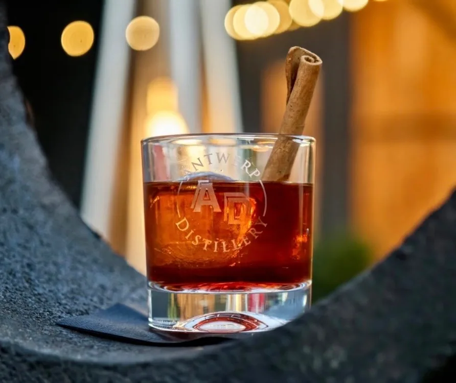 Spiced Pear Dolomite Old Fashioned cocktail served at Antwerp Distillery